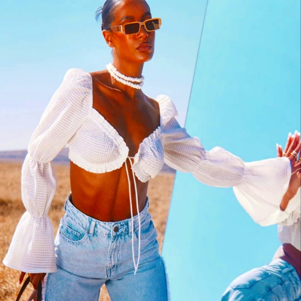 Pretty Little Things Women's Textured Gingham Milkmaid Crop To